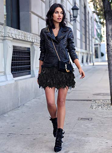 L'VOW Mujer Sexy Cintura Media Mini línea A Falda de Naturales Plumas para Fiesta de Bodas de Halloween (Negro, L)