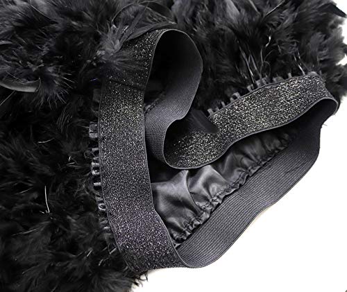 L'VOW Mujer Sexy Cintura Media Mini línea A Falda de Naturales Plumas para Fiesta de Bodas de Halloween (Negro, L)