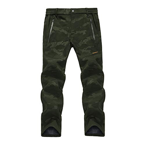 LY4U Hombres Pantalones de Senderismo con Forro Polar Softshell para Hombre, Repelente al Agua al Aire Libre, a Prueba de Viento, Grueso, para Caminar en Invierno, Pantalones de Camuflaje