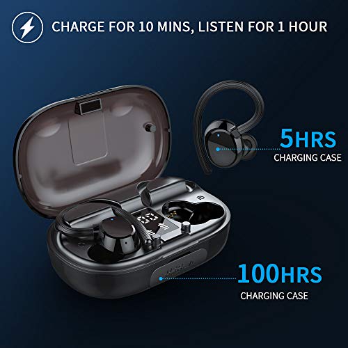 LYCHL Auriculares Inalambricos Deportivos, Auriculares Bluetooth 5.0 Sport IP7 Impermeable Cascos Bluetooth In-Ear Auriculares Wireless Running con Mic, 100 Horas y Pantalla LED, Viajes, Deporte