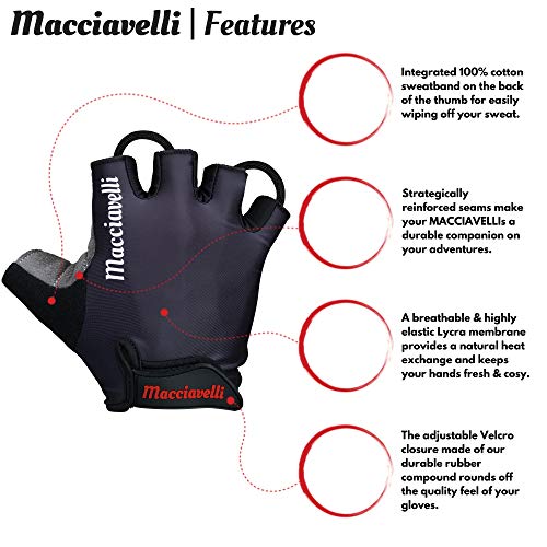 MACCIAVELLI Guantes de Ciclismo | Guantes MTB de Medio Dedo y Dedo Completo | Adecuado para Bicicleta de Carretera y de Montaña - Guantes Bici para Hombres y Mujeres