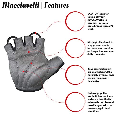 MACCIAVELLI Guantes de Ciclismo | Guantes MTB de Medio Dedo y Dedo Completo | Adecuado para Bicicleta de Carretera y de Montaña - Guantes Bici para Hombres y Mujeres