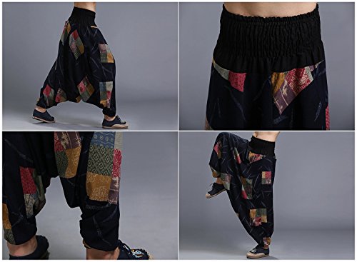 MAFANBUYI - Pantalones Harem Bombachos Anchos para Yoga Cómodo Pantalón Cagados Ancho Aladdin Entrepierna Talla Única Casual para Hombre Mujer - Azul
