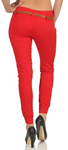 Malito 5396 - Pantalones chinos para mujer, con cinturón, pantalones de tela con elástico, estilo informal rojo L