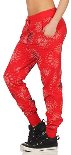 Malito 8027 - Pantalones de chándal para mujer con diseño estampado y tira de botones rojo Talla única