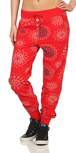 Malito 8027 - Pantalones de chándal para mujer con diseño estampado y tira de botones rojo Talla única