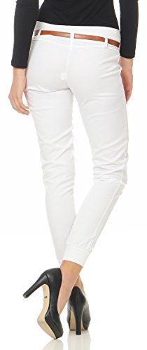Malito Chino-Pantalones con Cinturón por imitación de Cuero Bombacho Pitillo Lady-Fit 5396 Mujer (M, Blanco)
