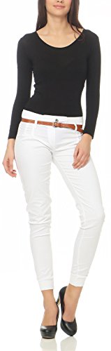 Malito Chino-Pantalones con Cinturón por imitación de Cuero Bombacho Pitillo Lady-Fit 5396 Mujer (M, Blanco)