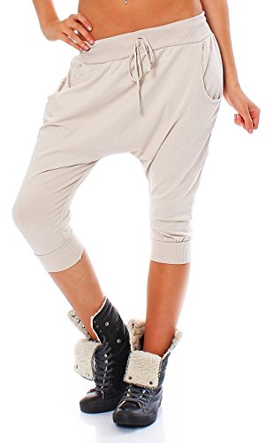 Malito Corto Baggy pantalón Verano Harem Boyfriend Aladin Yoga 20026 Mujer Talla Única (Beige)