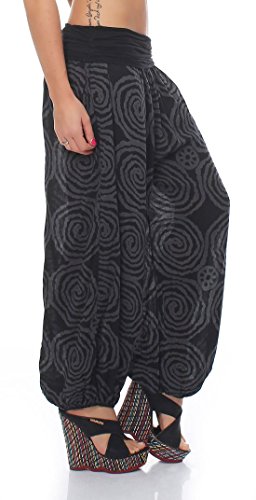 Malito Mujer Bombacho en Muchos Colores y Patrones Pantalón Aladdin Yoga S1482 (Negro 1718, Adecuado de la Talla 36 hasta 44)
