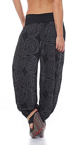 Malito Mujer Bombacho en Muchos Colores y Patrones Pantalón Aladdin Yoga S1482 (Negro 1718, Adecuado de la Talla 36 hasta 44)