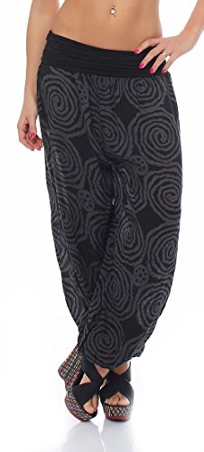 Malito Mujer Bombacho en Muchos Colores y Patrones Pantalón Aladdin Yoga S1482 (Negro 1718, Adecuado de la Talla 36 hasta 44)