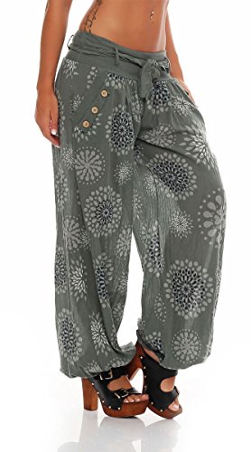 Malito Mujer Bombacho en Muchos Colores y Patrones Pantalón Yoga S3417 (Oliva 3481, Adecuado de la Talla 36 hasta 44)