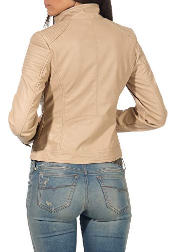 Malito Mujer Chaqueta Cuero Sintético Biker Chaqueta Saco Blazer 5179 (Beige, 3XL)