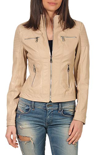 Malito Mujer Chaqueta Cuero Sintético Biker Chaqueta Saco Blazer 5179 (Beige, 3XL)