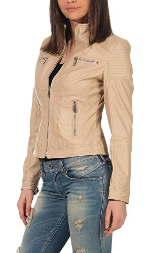 Malito Mujer Chaqueta Cuero Sintético Biker Chaqueta Saco Blazer 5179 (Beige, 3XL)