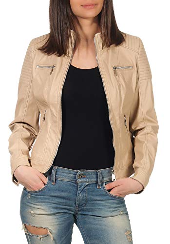 Malito Mujer Chaqueta Cuero Sintético Biker Chaqueta Saco Blazer 5179 (Beige, 3XL)