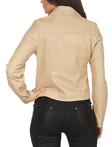 Malito Mujer Chaqueta Cuero Sintético Biker Chaqueta Saco Blazer Faux Leather 5177 (Beige, L)