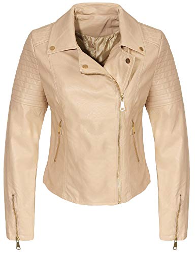 Malito Mujer Chaqueta Cuero Sintético Biker Chaqueta Saco Blazer Faux Leather 5177 (Beige, L)