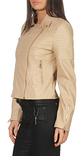 Malito Mujer Chaqueta Cuero Sintético Biker Chaqueta Saco Blazer Faux Leather 5177 (Beige, L)
