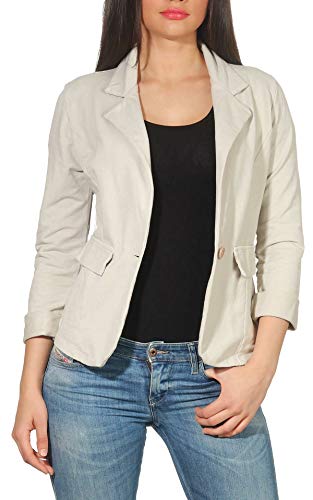 Malito Mujer Chaqueta Jersey Blazer Básico Clásico 1654 (Beige, XXL)