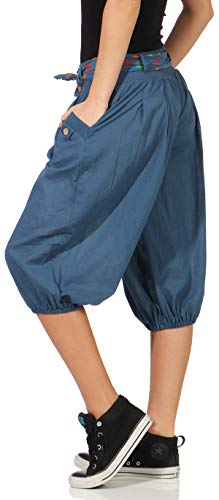 Malito Mujer Corto Bombacho Pantalón con Cinturón Baggy Aladin Yoga Pants 3416 (Color de Tejano)