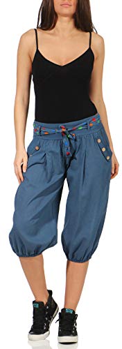 Malito Mujer Corto Bombacho Pantalón con Cinturón Baggy Aladin Yoga Pants 3416 (Color de Tejano)