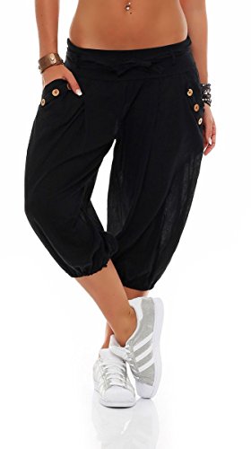 Malito Mujer Corto Bombacho Pantalón con Cinturón Baggy Aladin Yoga Pants 3416 (Negro)