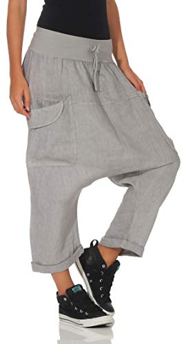 Malito Mujer Harem Pantalones Lino Pantalones Bloomers Capri Colores Lisos 6285 (Gris)