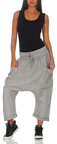Malito Mujer Harem Pantalones Lino Pantalones Bloomers Capri Colores Lisos 6285 (Gris)