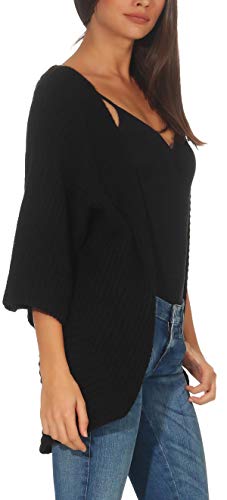 Malito Mujer Lana-Chaqueta Superior Cardigan Suéter Pullover 0185 (Adecuado de la Talla 40 hasta 46, Negro)