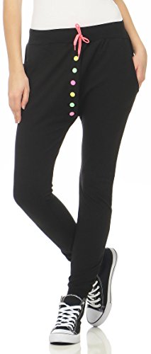 Malito Mujer Pantalón Boyfriend Botones Aladin Sudadera Baggy Deporte 2659 (XS, Negro)