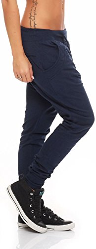 Malito Mujer Pantalón Boyfriend Classic Botón Baggy Aladin Bombacho Sudadera 8023 (Azul Oscuro)