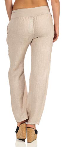 Malito Mujer Pantalón Lino Color Uni Pantalones Chino 7792 (Beige, S)