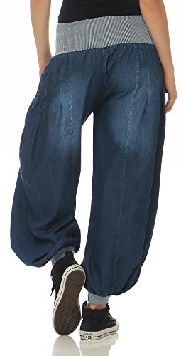 Malito Mujer Pantalones Bombacho Mezclilla Pantalones Anchos Talla Única 6258 (Azul)