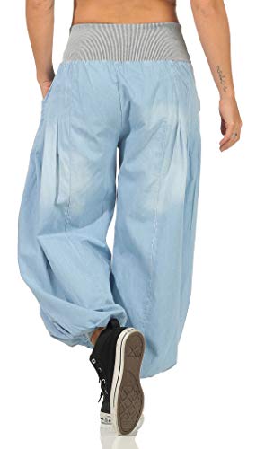 Malito Mujer Pantalones Bombacho Mezclilla Pantalones Anchos Talla Única 6258 (Azul Claro)