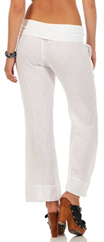 Malito Mujer Pantalones de Lino Estilo Clásico Pantalones de Verano 8064 (M, Blanco)