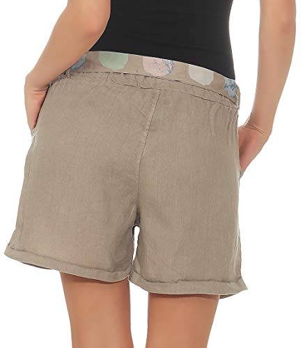 Malito Mujer Pantalones de Lino Pantalones Cortos Bermuda Basic Plain Colores 6058 (Fango, M)
