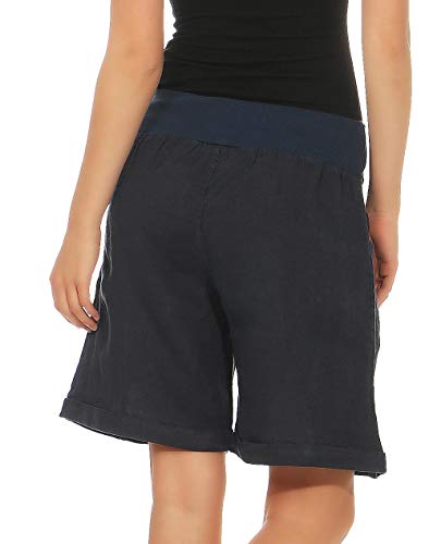 Malito Mujer Pantalones de Lino Pantalones Cortos Bermuda Uni Colors 8024 (Azul Oscuro, S)