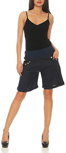 Malito Mujer Pantalones de Lino Pantalones Cortos Bermuda Uni Colors 8024 (Azul Oscuro, S)