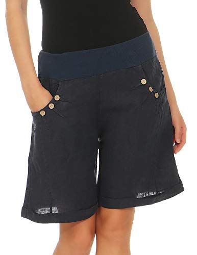 Malito Mujer Pantalones de Lino Pantalones Cortos Bermuda Uni Colors 8024 (Azul Oscuro, S)