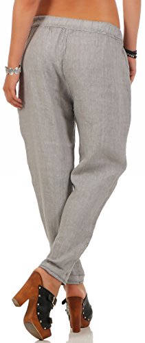 Malito Ocio Pantalones de Lino con Cintura Elástica 6816 Mujer (XL, Gris Claro)