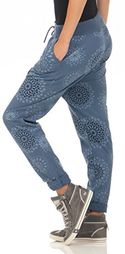 Malito Pantalón Boyfriend con Flores Print Baggy Aladin Bombacho Sudadera 3381 Mujer Talla Única (Color de Tejano)