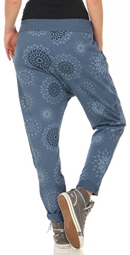 Malito Pantalón Boyfriend con Flores Print Baggy Aladin Bombacho Sudadera 3381 Mujer Talla Única (Color de Tejano)