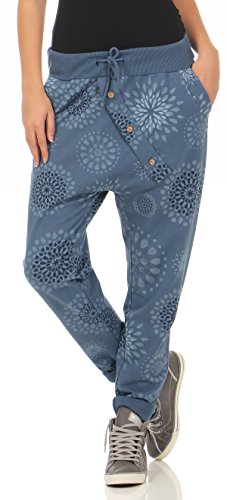 Malito Pantalón Boyfriend con Flores Print Baggy Aladin Bombacho Sudadera 3381 Mujer Talla Única (Color de Tejano)