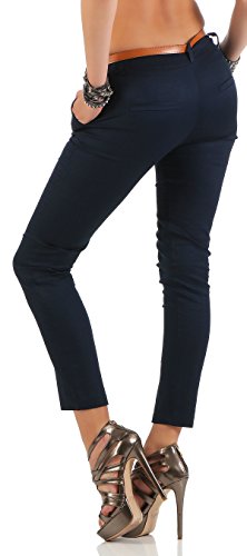 Malito Pantalones-Capri con Cinturón por imitación Chino-Pantalones 5388 Mujer (XL, Azul Oscuro)