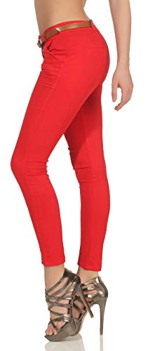 Malito Pantalones-Capri con Cinturón por imitación Chino-Pantalones 5388 Mujer (XL, Rojo)