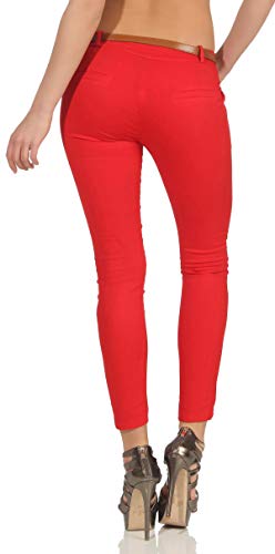 Malito Pantalones-Capri con Cinturón por imitación Chino-Pantalones 5388 Mujer (XL, Rojo)
