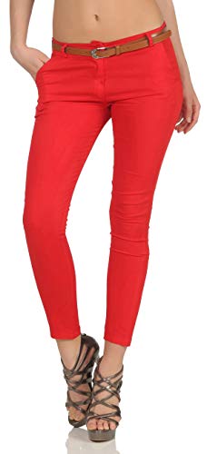 Malito Pantalones-Capri con Cinturón por imitación Chino-Pantalones 5388 Mujer (XL, Rojo)