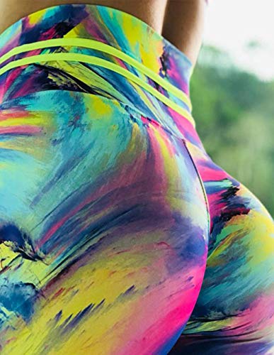 Mallas Deporte Mujer Leggins Fitness Push up Running Yoga Pantalón Medias Deportivas Multicolor 3D Impresión Arco Iris Gym Pantalones Deportivos Elástico Polainas para Pilates Ejercicio (B, M)